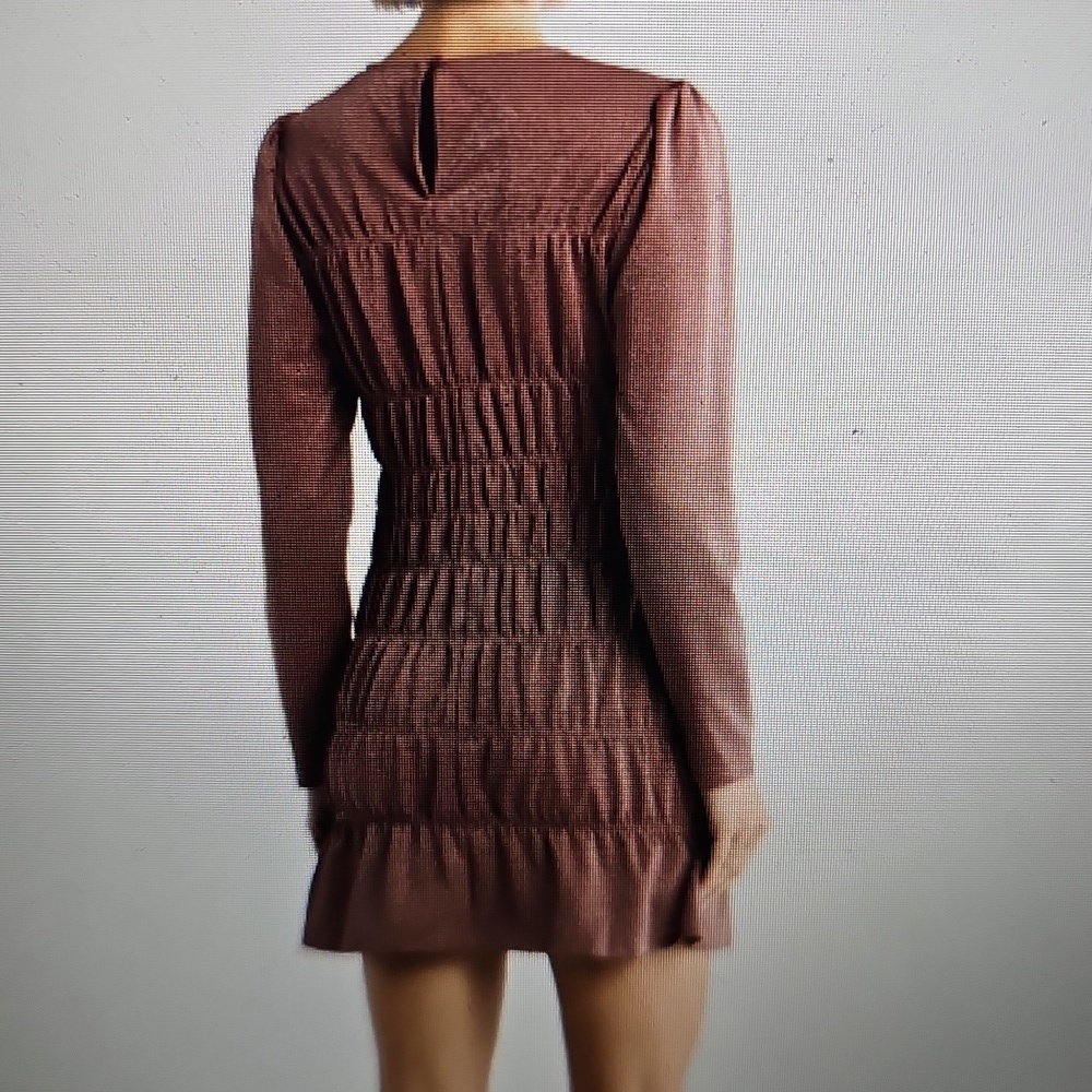 NWT Lumiere Metallic Long Sleeved Shirred Minidress Shimmery Sparkly Mauve Large - Picture 2 of 13